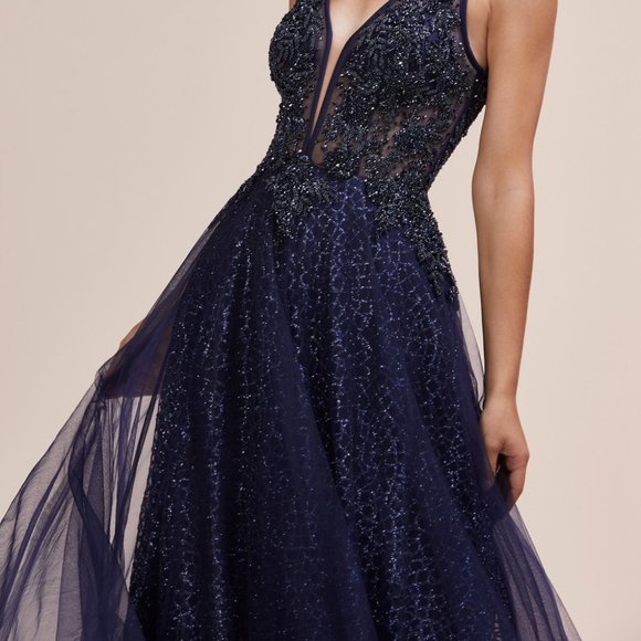 Illusion V-Neck A-Line Shape Prom Dress ALA0680 - Picture 5 of 7